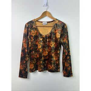 Vintage Lajate Burnout Velvet Floral Long Sleeve Top Fall Y2K Cottagecore L